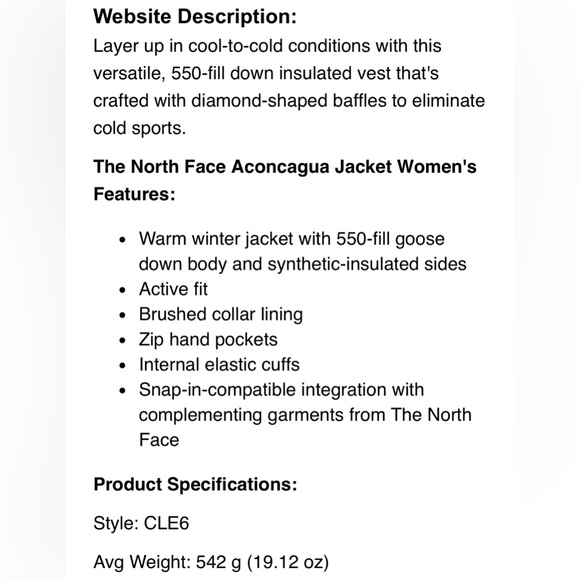 The North Face Aconcagua 550 Down Puffer Zip Jacket Women's Size Small - Picture 10 of 10